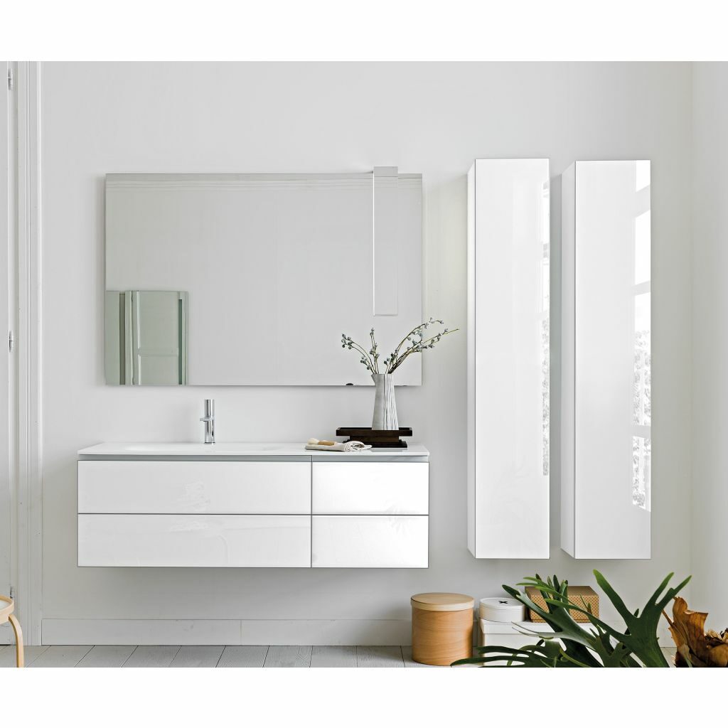 Artelinea - Meuble Monolite avec plan vasque décentré et meuble finition blanc