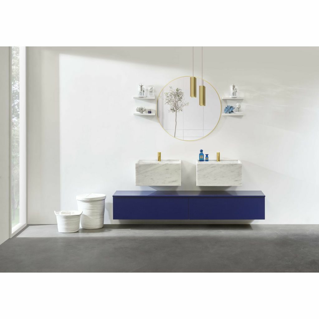 Detremmerie - Meuble No Limit 45 avec vasque marbre blanche et meuble suspendu laqué brillant bleu