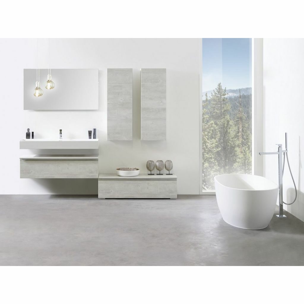 Detremmerie - Meuble No Limit 45 avec vasque suspendue, meuble et colonne finition mélamine beton
