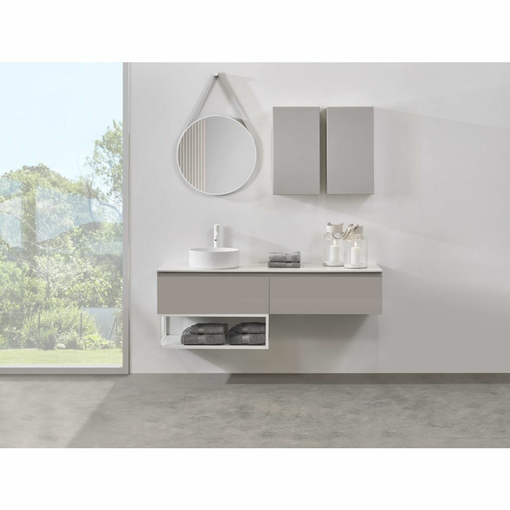Detremmerie - Meuble No Limit 50 avec vasque, meuble suspendu laqué mat gris clair et cadre métallique