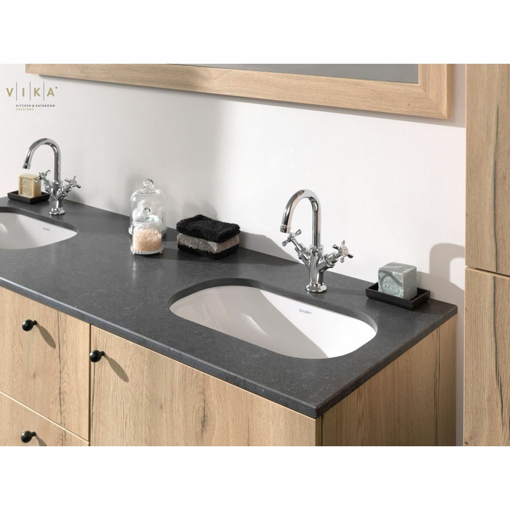 Vika - Meuble Marathon avec tablette composite Belgian Blue et vasque Duravit D-code