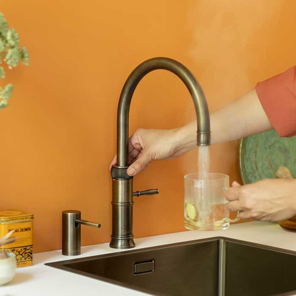 Quooker - Mitigeur eau chaude, froide, pétillante et bouilleur Classic Fusion Round laiton